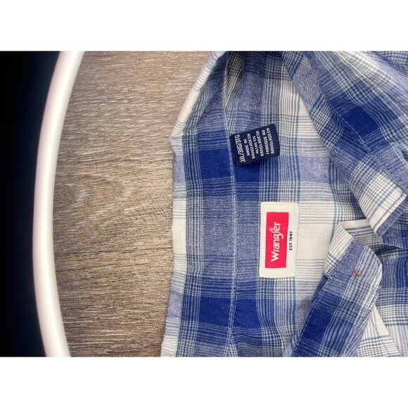 Wrangler Men’s Blue Plaid Long Sleeve Button-Up Shirt Size 3XL - Picture 4 of 9